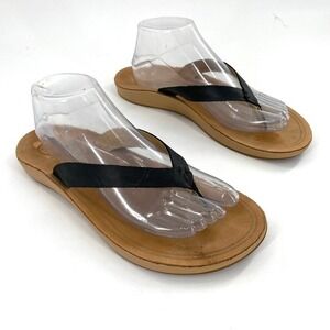 OluKai Nonohe Women's Leather‎ Flip Flops Sandals Size 10 US Tan Brown Black